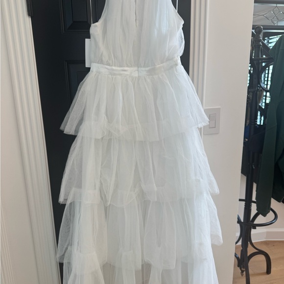 Aura Shock & Awe White Sleeveless Ruffled Tiered Tulle Maxi Dress NWT - Picture 6 of 7
